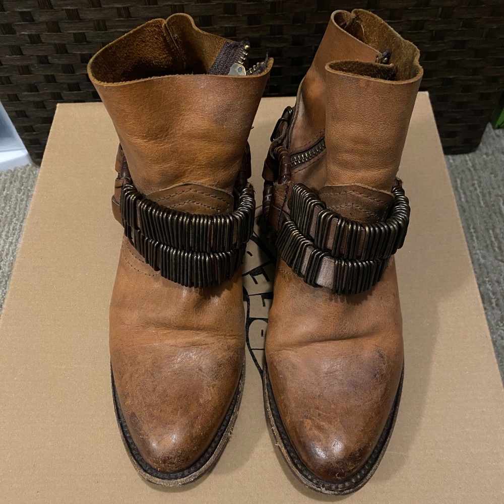 Distressed Brown Leather Booties